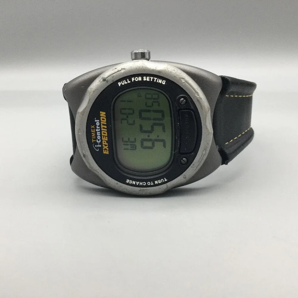 Timex Expedition I-Control Mens Watch 42mm Green Digital Black Leather New Batt